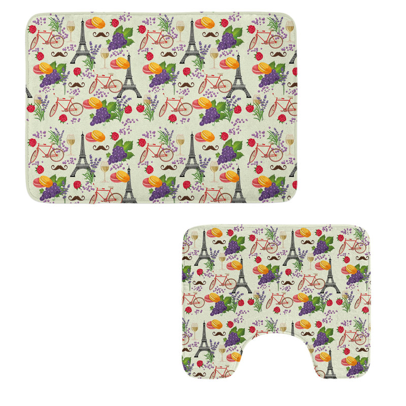  Colorful Bathroom Rug Set 2 Pieces Rectangle & Contour Mats Multicolor