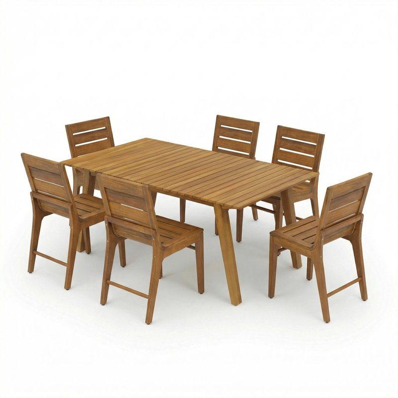 Ensemble repas 7 pièces en bois d'acacia avec chaises ergonomiques Echo Patio