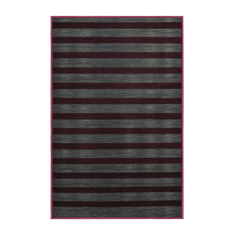 Machine Washable Horizontal Stripes Brown Area Rug, Rectangle 7' x 9'