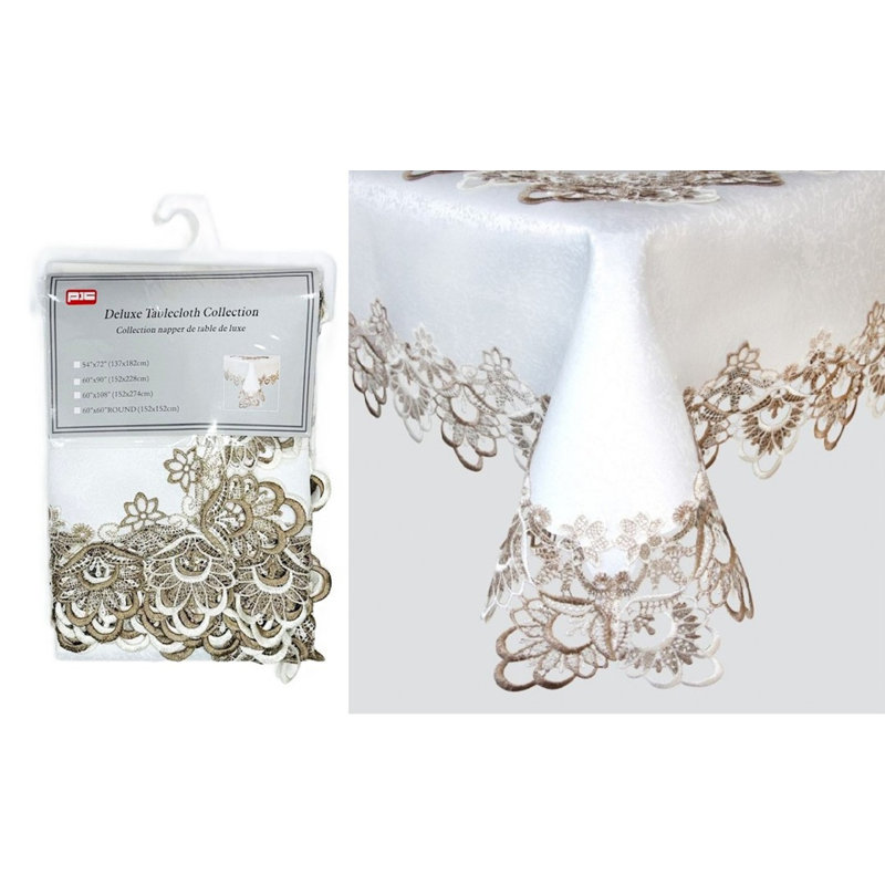 Nappe Florale, 90 po x 60 po, Blanc / Brun