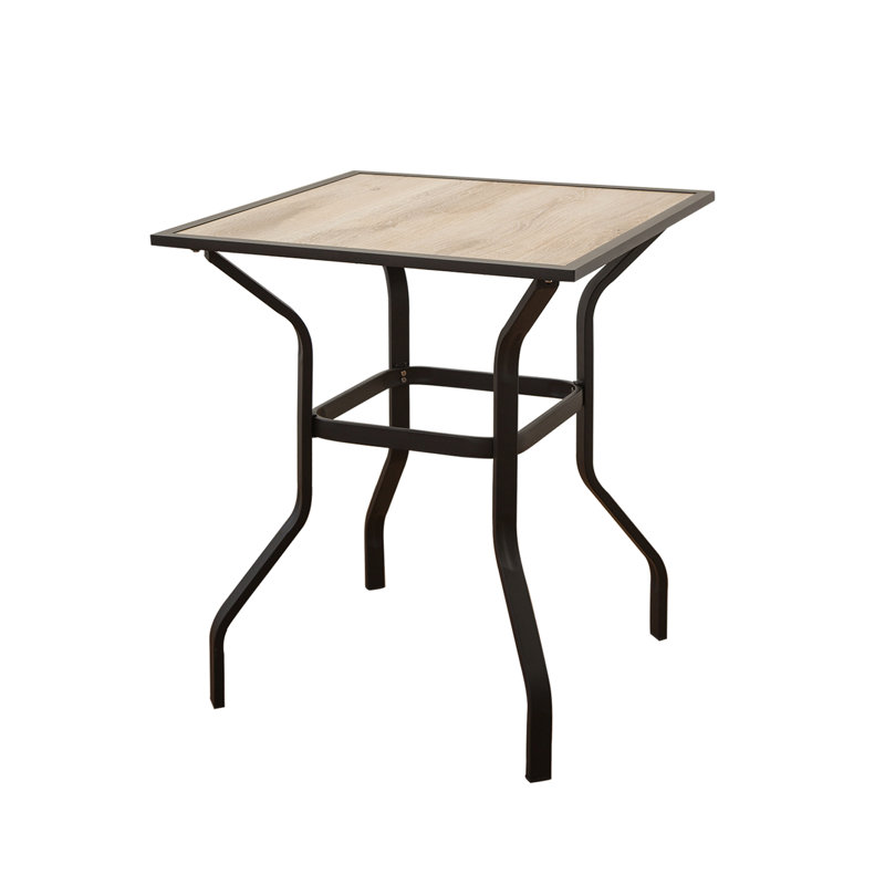 Table de terrasse avec base en métal et plateau en faux bois beige
