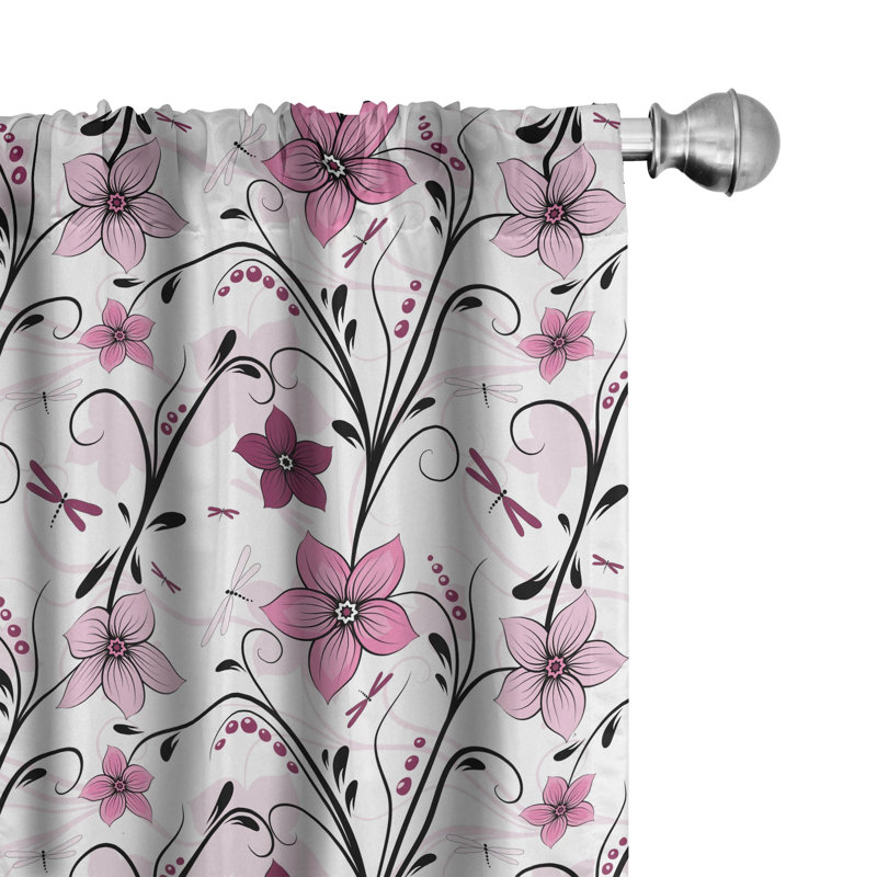 Dragonfly Floral Semi-Sheer Rod Pocket Curtain Panels, 28" x 95"