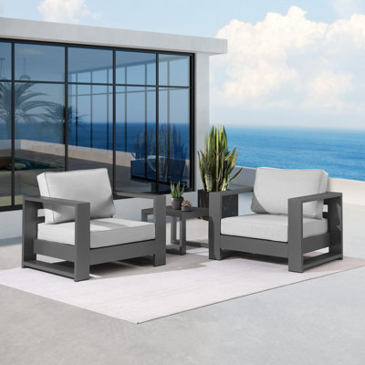 Hoyt Outdoor Aluminum3-piec Armchair Set with End Table