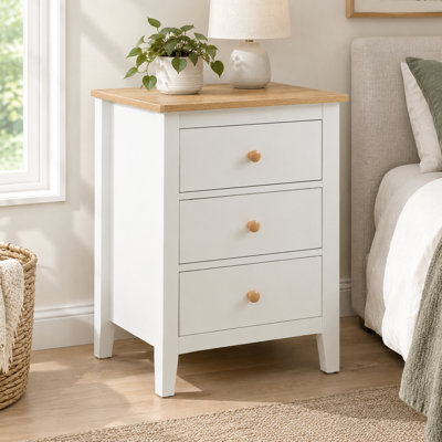 White 3-Drawer Pedestal Nightstand Bedroom