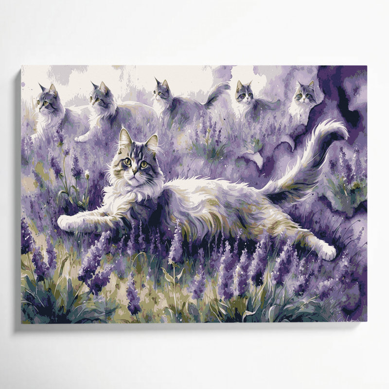 «Cats Chartreux», art mural sur toile mauve, H 11 po x l 14 po