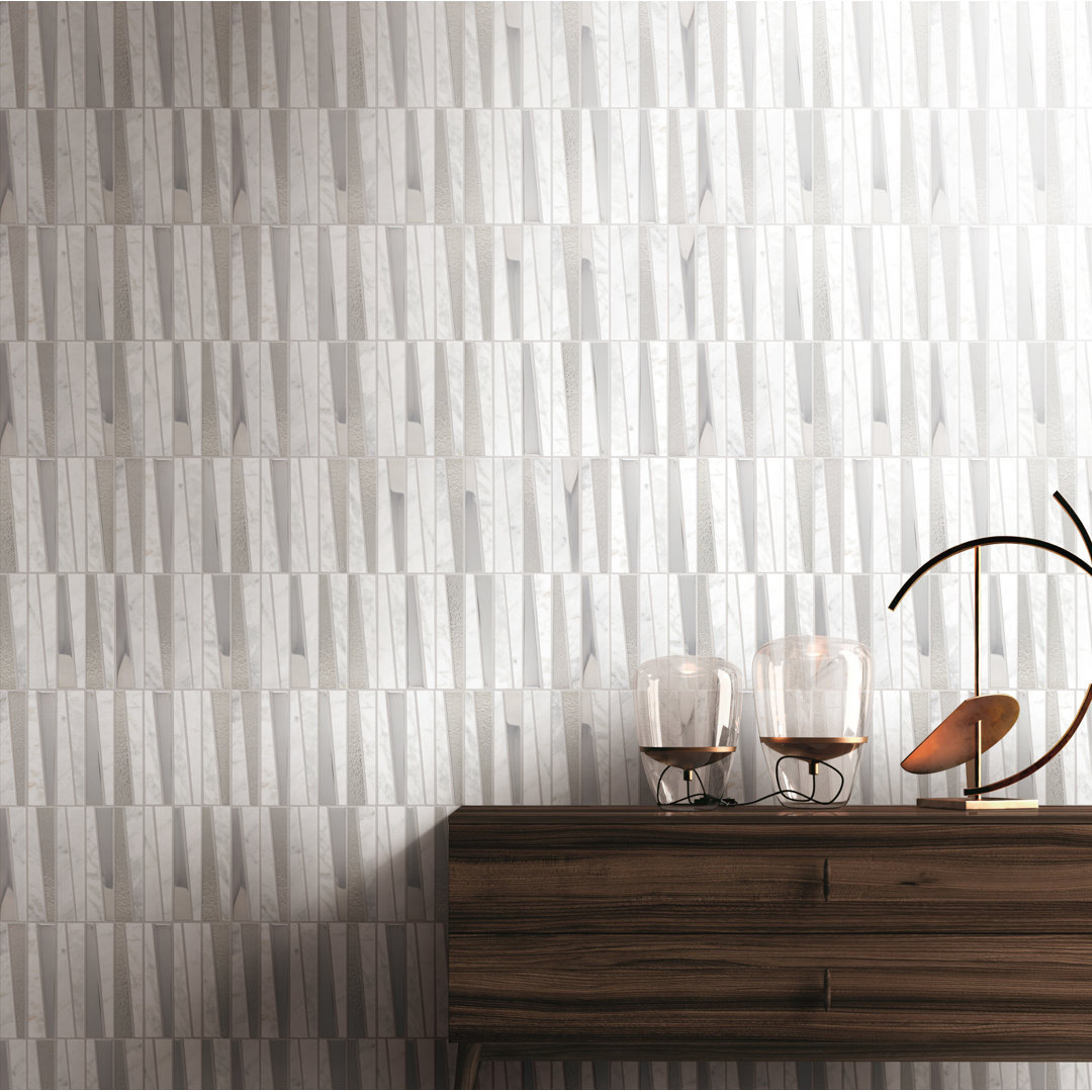 Ruzzle 1.5" x 6" Natural Stone/Glass Herringbone Mosaic Wall Tile Supreme Tile 