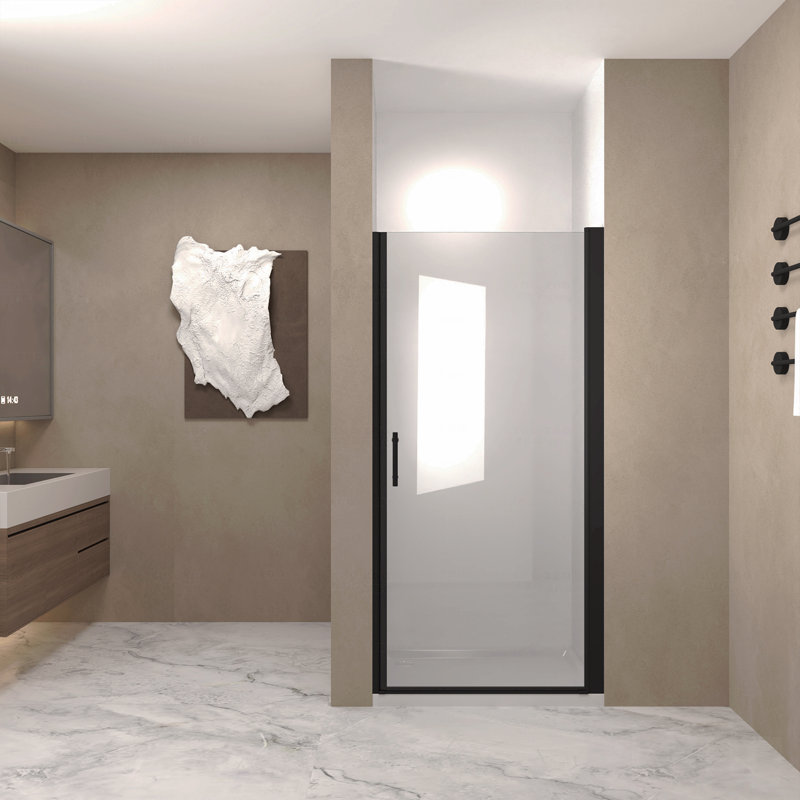 Porte de douche - cadre en aluminium noir mat, demi-cadre, film en verre trempé antidéflagrant de 1/4 po (6 mm), Noir mat
