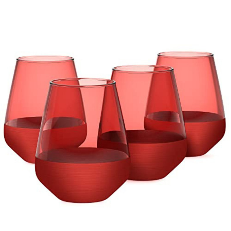 14.3oz Red Matte Painted Glass Stemless Wine Glasses Set