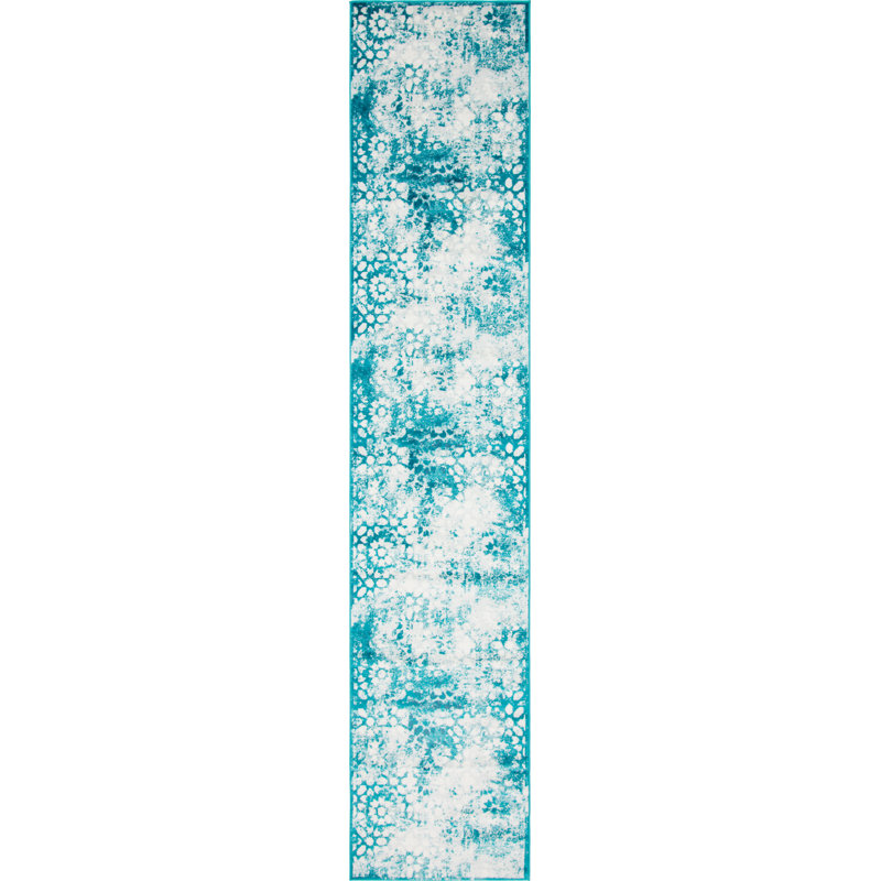 Brandt Floral Area Rug, Runner 2' x 13', Turquoise/White