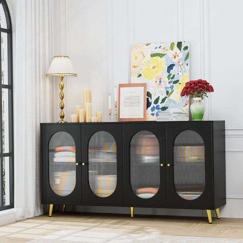 Buffet moderne avec portes en acrylique et console de rangement autoportante