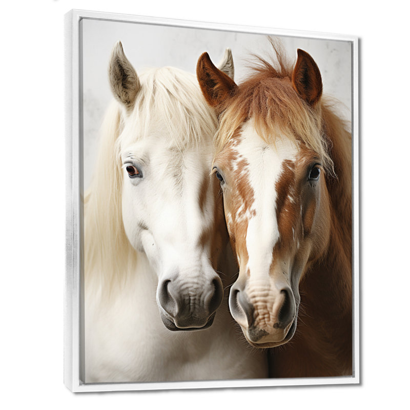 «Blaike White and Brown Horse Dynamic Duo V», reproduction sur toile, H 32 po x l 16 po x P 1 po, White Floater Framed