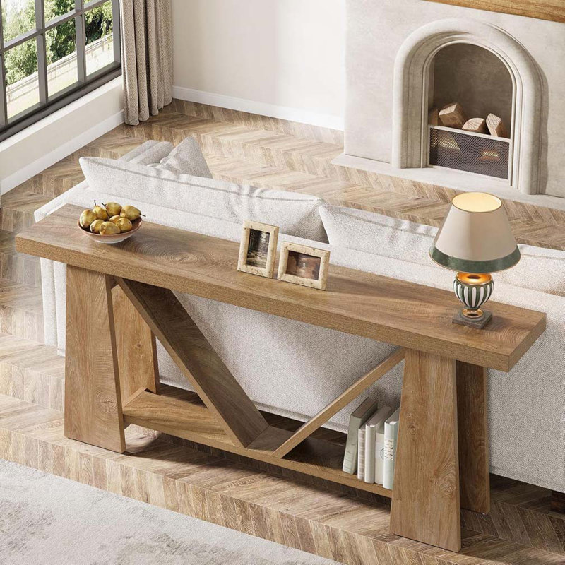 Table d'appoint 70,9 po de style campagnard extra long, table d'appoint étroite à 2 niveaux pour le couloir