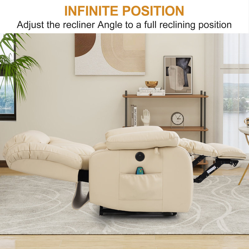 Dual Motor Leather Power Lift Recliner, Infinite Position Lay Flat, Heat & Massage for Adult&Elderly, Beige