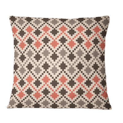 Coussin décoratif à motif géométrique rouge et brun