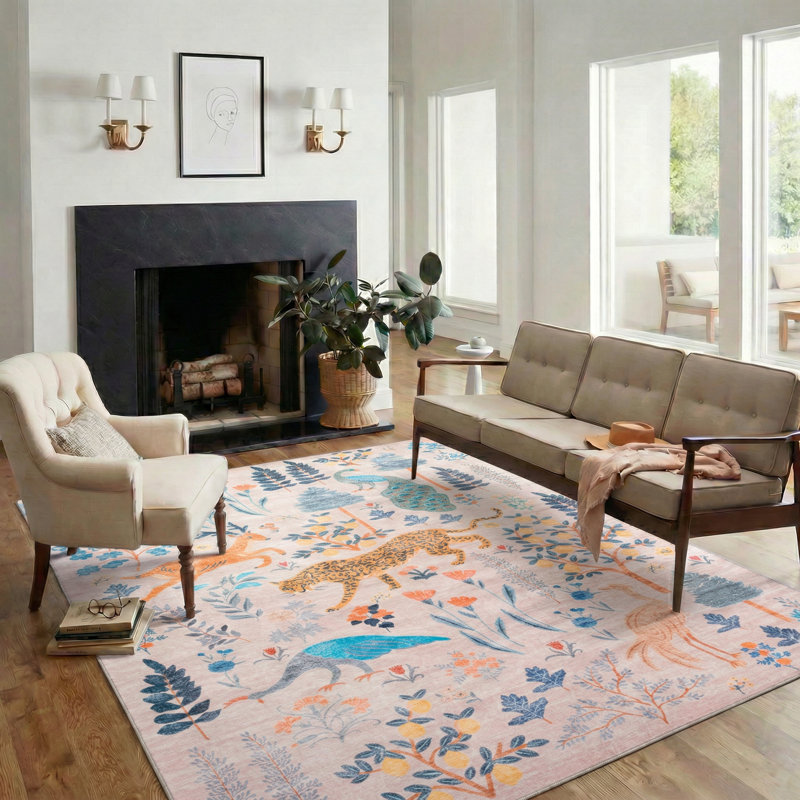 Tapis lavable à la machine Jungle, Rectangle 5 pi x 7 pi, Rose
