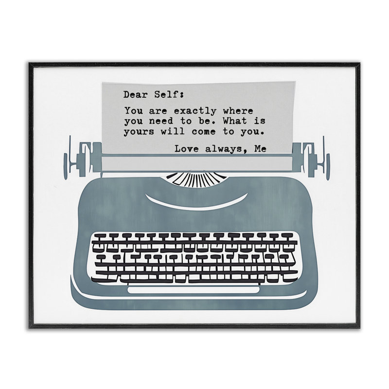 Note inspirée de machine à écrire à giclée, design par Annabelle Hall, H 11 po x l 14 po, Giclée encadrée noir minuit