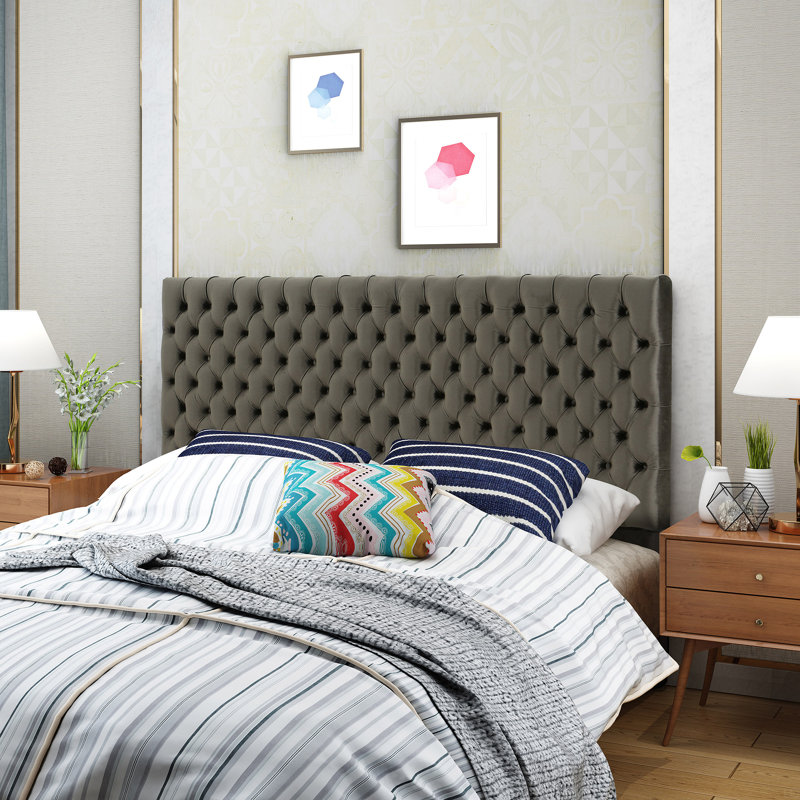 Bed Frame With Headboard, Gray, Queen