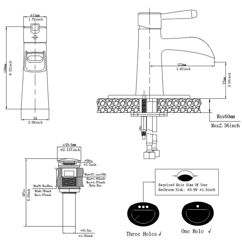 Brushed Chrome Single Handle Bathroom Faucet with Drain Assembly