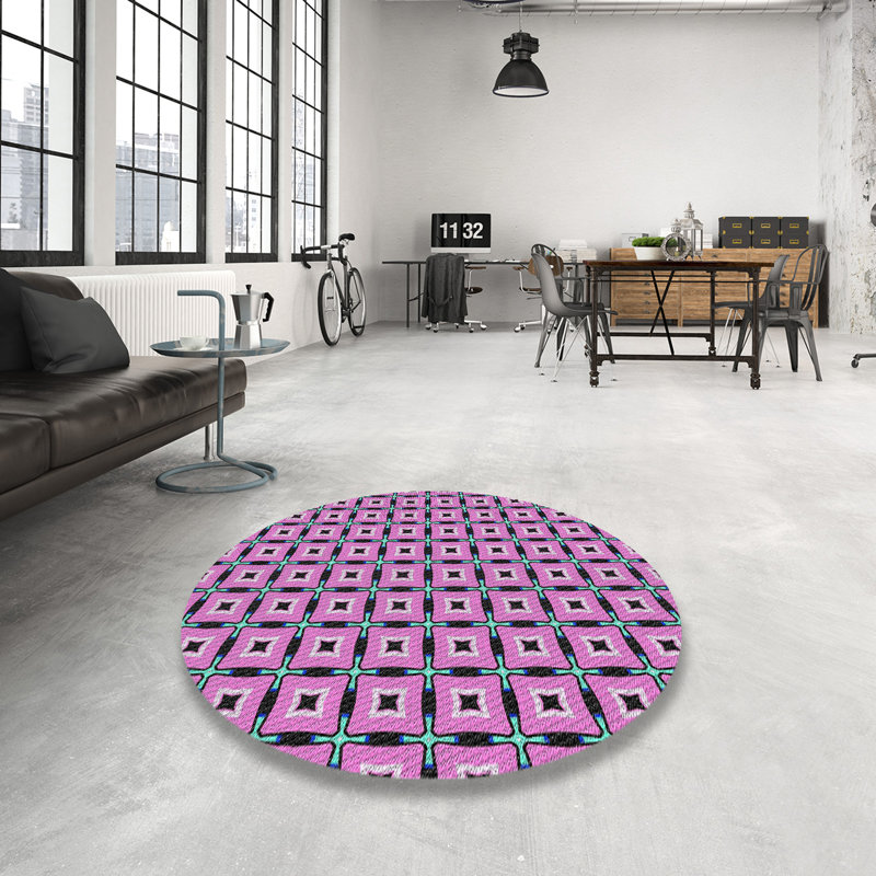 Tapis mauve à motif géométrique, Rond 7 pi