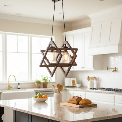Adjustable Height Wooden Frame 2-Light Geometric Chandelier