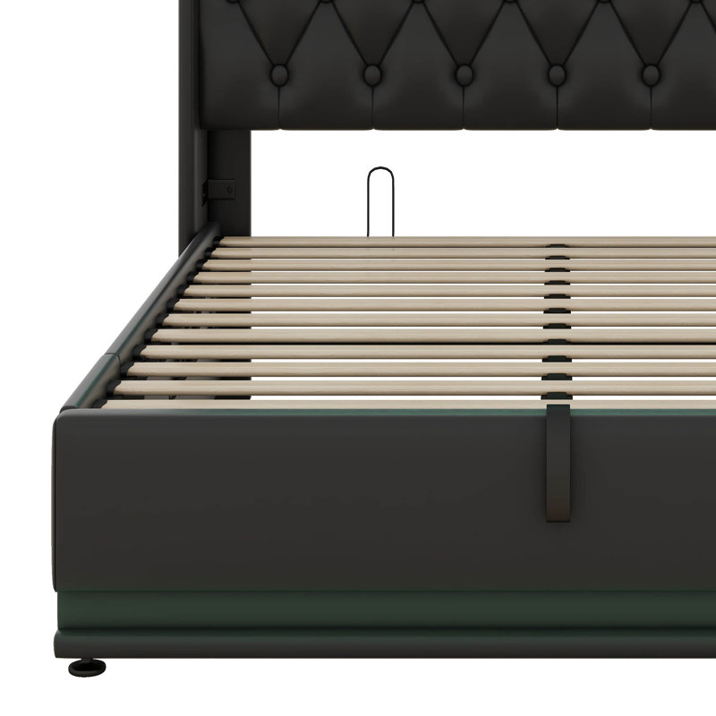 Upholstered Bed, 360 Surround LED Function, Buttons/Apps/Remote Control, Hydraulic Storage Bed With USB Type-C Charging, Full