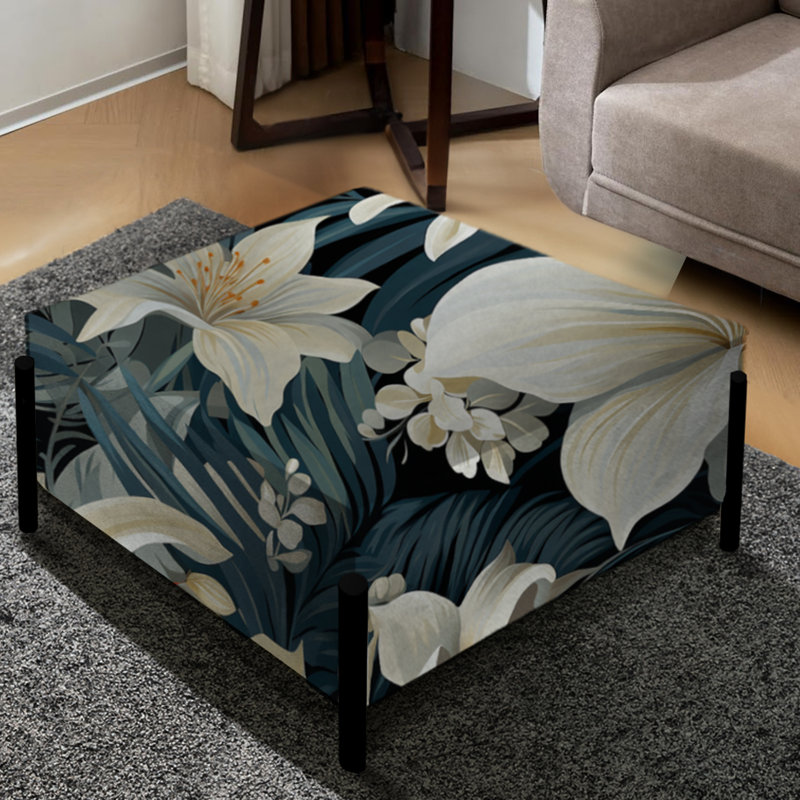 Motif botanique beige et gris de la jungle - grand repose-pieds carré tropical