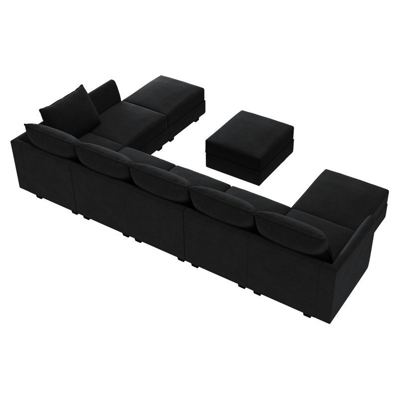 Tremee U-shaped Modular Sectional Sofa with Chaise, Black Velvet