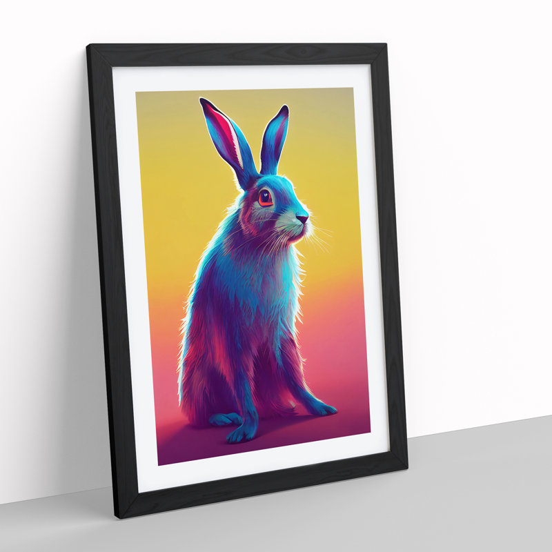 XV1022-2993X Neon Hare No.1 - Single Picture Frame Print, Black, 64cm H x 46cm W x 2cm D