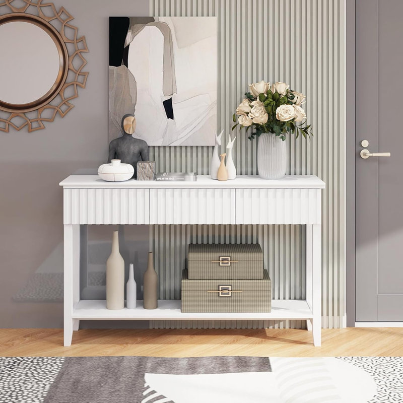 51.18" Console Table With 3 Drawers And Open Storage Shelf, White