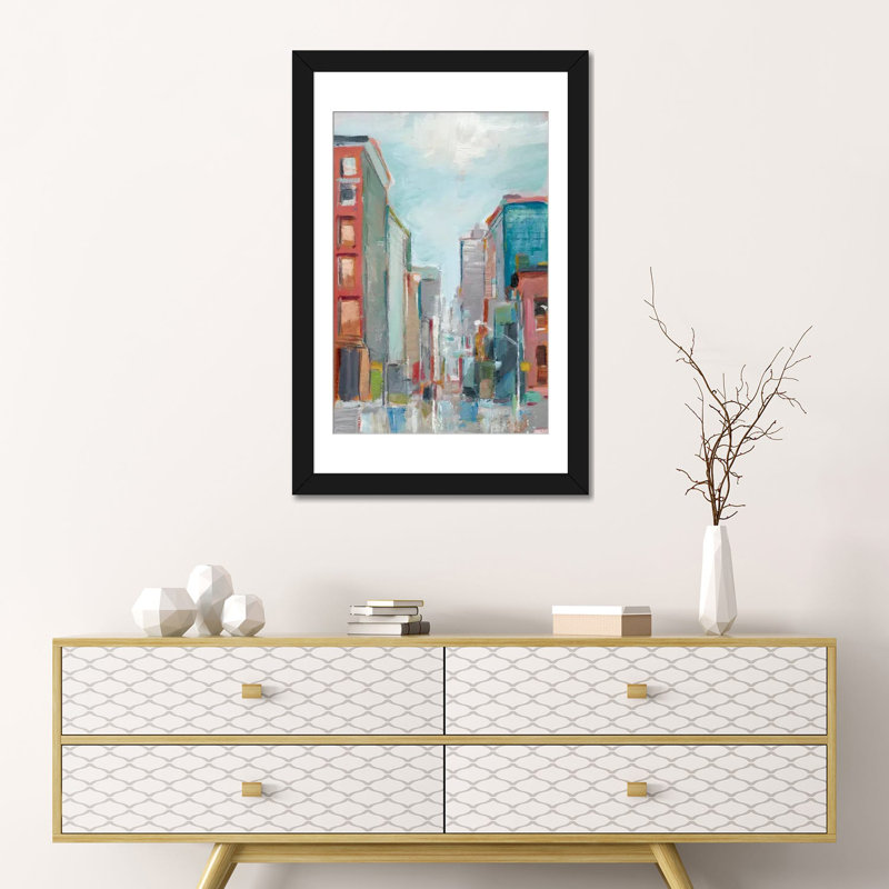 « centre-ville ii », impression sur toile, Papier d'art encadré noir, Blanc, H 32 po x l 24 po x P 1 po