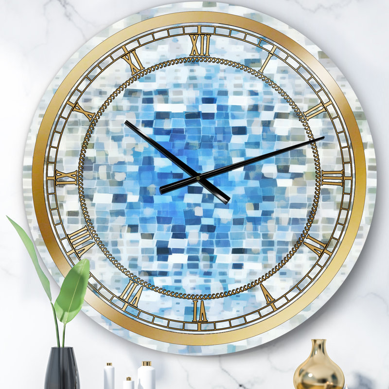Geometric Blue Spots I - horloge murale moderne, Moyen, Bleu