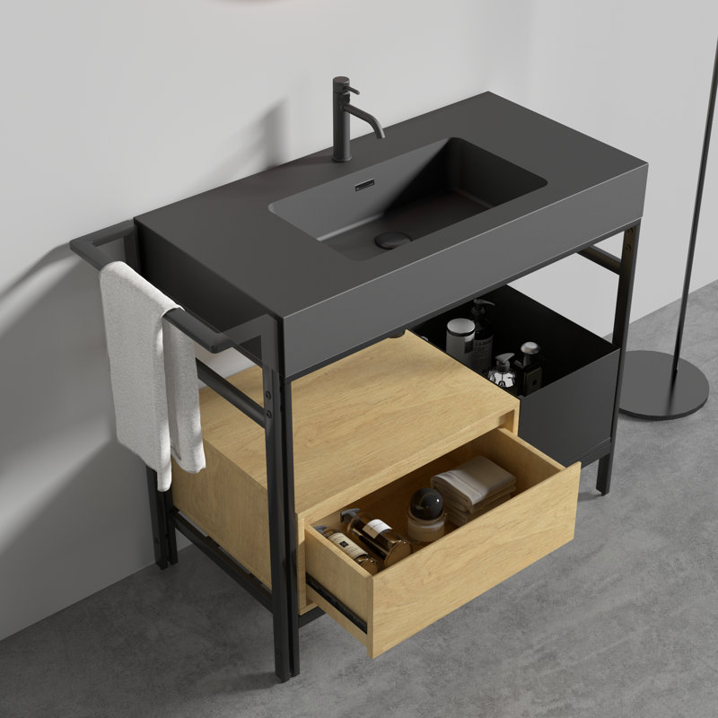 Meuble-lavabo modulaire de style industriel 36 po, Noir/chêne, Noir