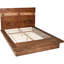 Grand lit plateforme en bois noyer, menuiserie apparente et lit de mobilier de chambre à coucher fonctionnel en noyer, panneau avec variations de placage naturel, moderne