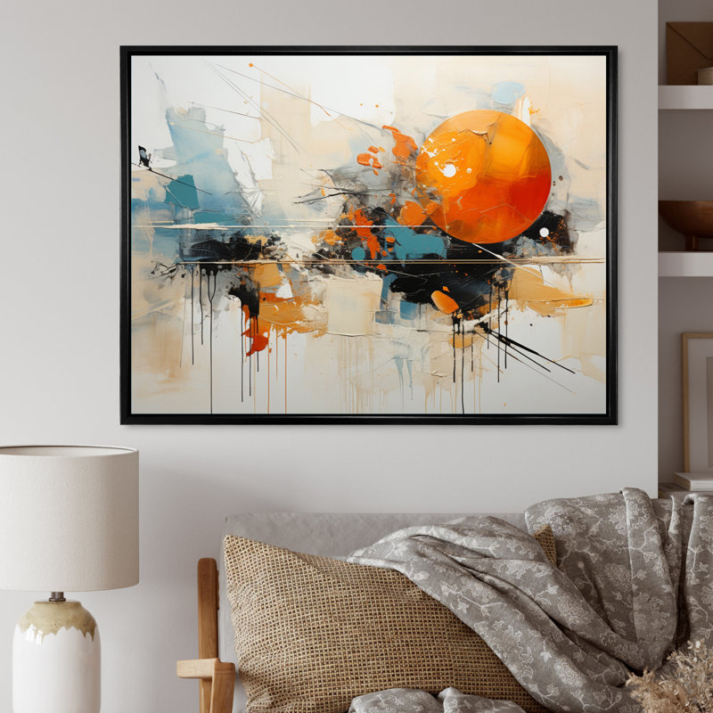 Teal Orange Bold Energy III - Dams, impressions sur toile, H 34 po x l 44 po x P 1,5 po, Cadre flottant noir