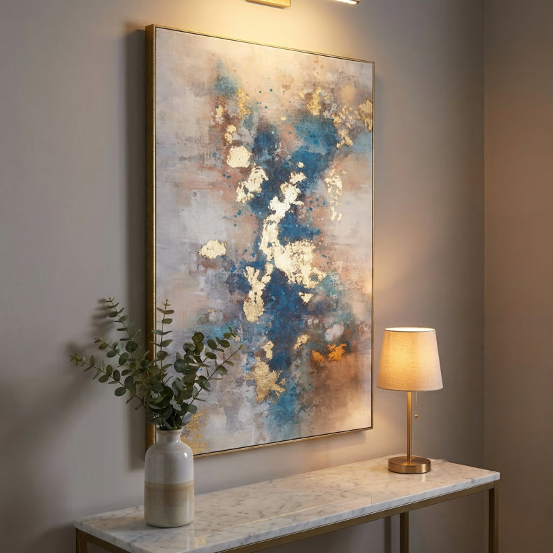 Laney Contemporary Abstract Blue & Gold Framed Canvas Wall Art