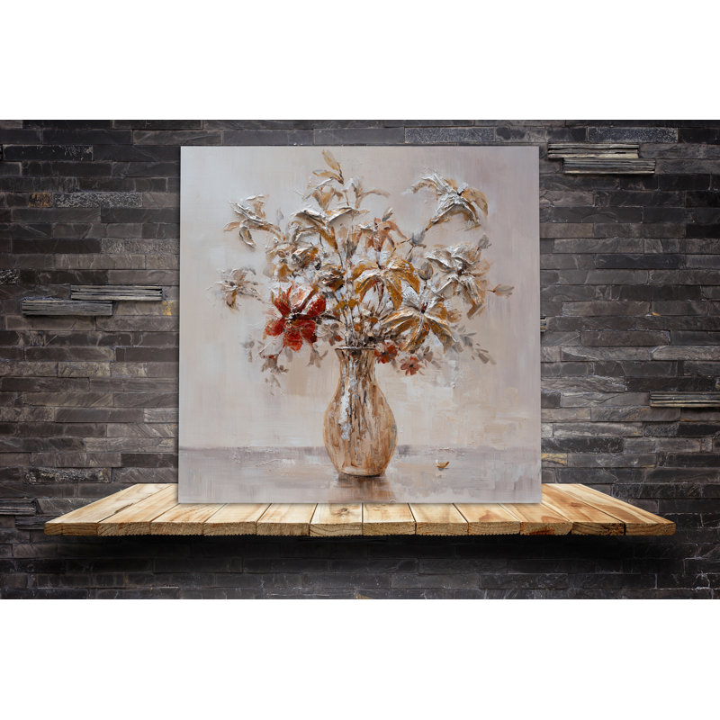Fleurs - peinture sur toile tendue, H 20 po x l 20 po x P 1,5 po