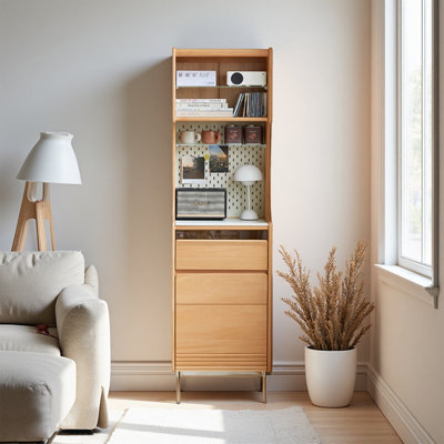 Solid Beech Pantry Cabinet with Sintered Stone Top, Slim & Tall Design
