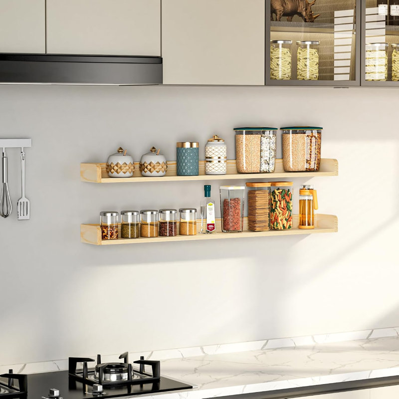 Tablette magnétique pour poêle de cuisine, tablette en bois de pin, tablette murale pour rangement à domicile, résistante à la chaleur et à la pression, 1 pièce, naturel