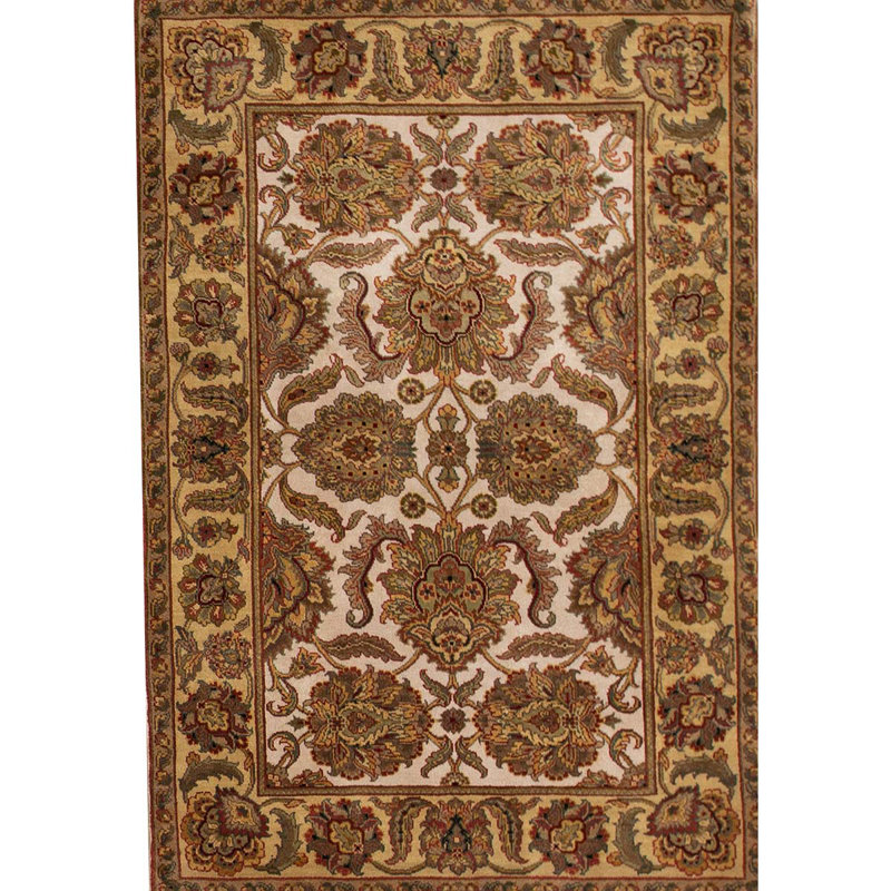 Tapis oriental en laine noué à la main ivoire / or / vert Trinity