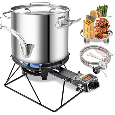 Arc Stainless Steel Steamer Pot With 8w Propane Burner For Outdoor Cooking (20, Quarts)