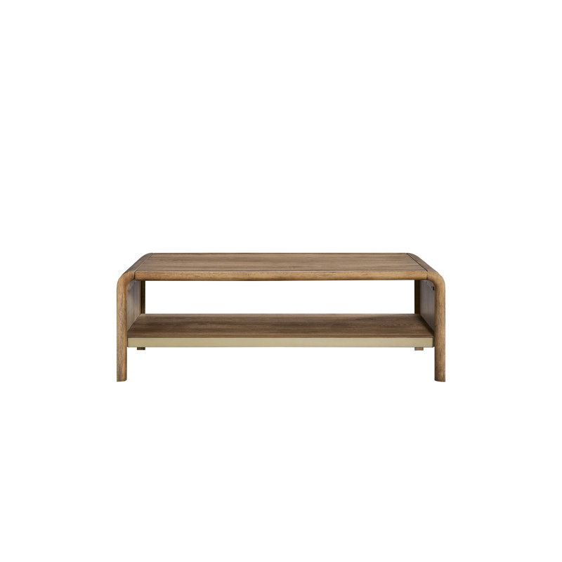 Table basse Waterfall avec placages, brun - accessoires en métal, design moderne, bois massif +, 49,08 po P x H 28,24 po l 17 H Table en placage, brun, accessoires de style doux, profondeur, largeur, hauteur