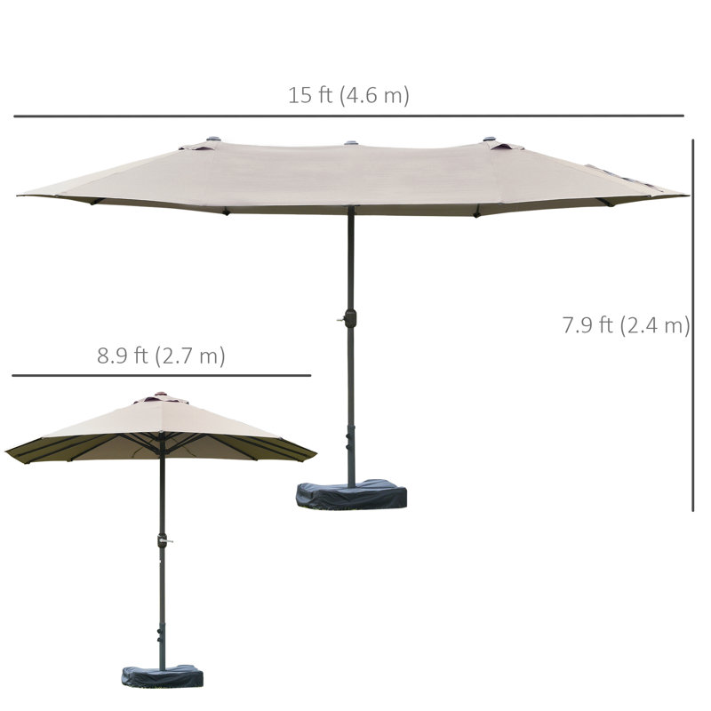 Parasol d'extérieur 15 'avec auvent simple 15', gris clair, Gris clair