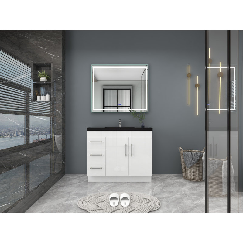 Ensemble de meuble-lavabo simple 42 po Camoya, Blanc très luisant, Noir mat