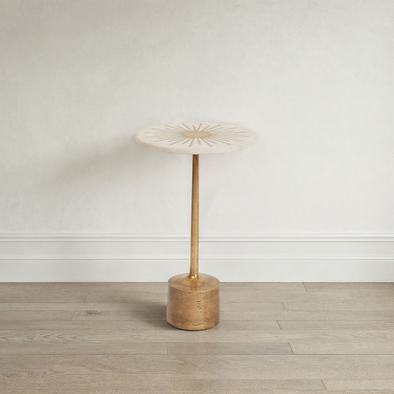 Luxe Aluminum and Marble Martini Table, Gold, 19.75"H x 12"W x 12"D