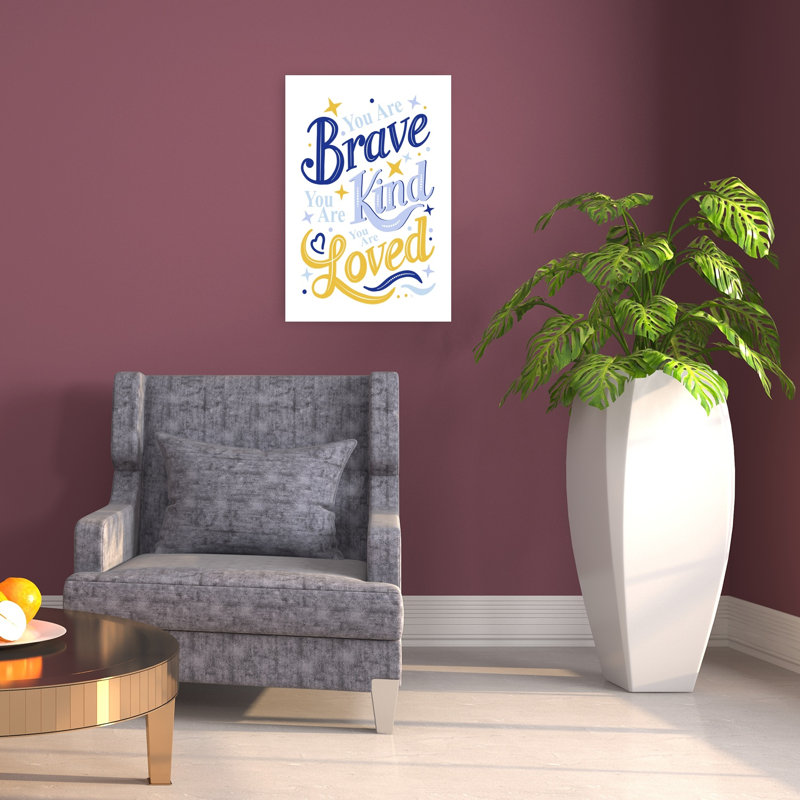 You Are Brave Kind Loved Abstract Contemporary Landscape Nature Wall Art Print by Martina - Wrapped Canvas Print