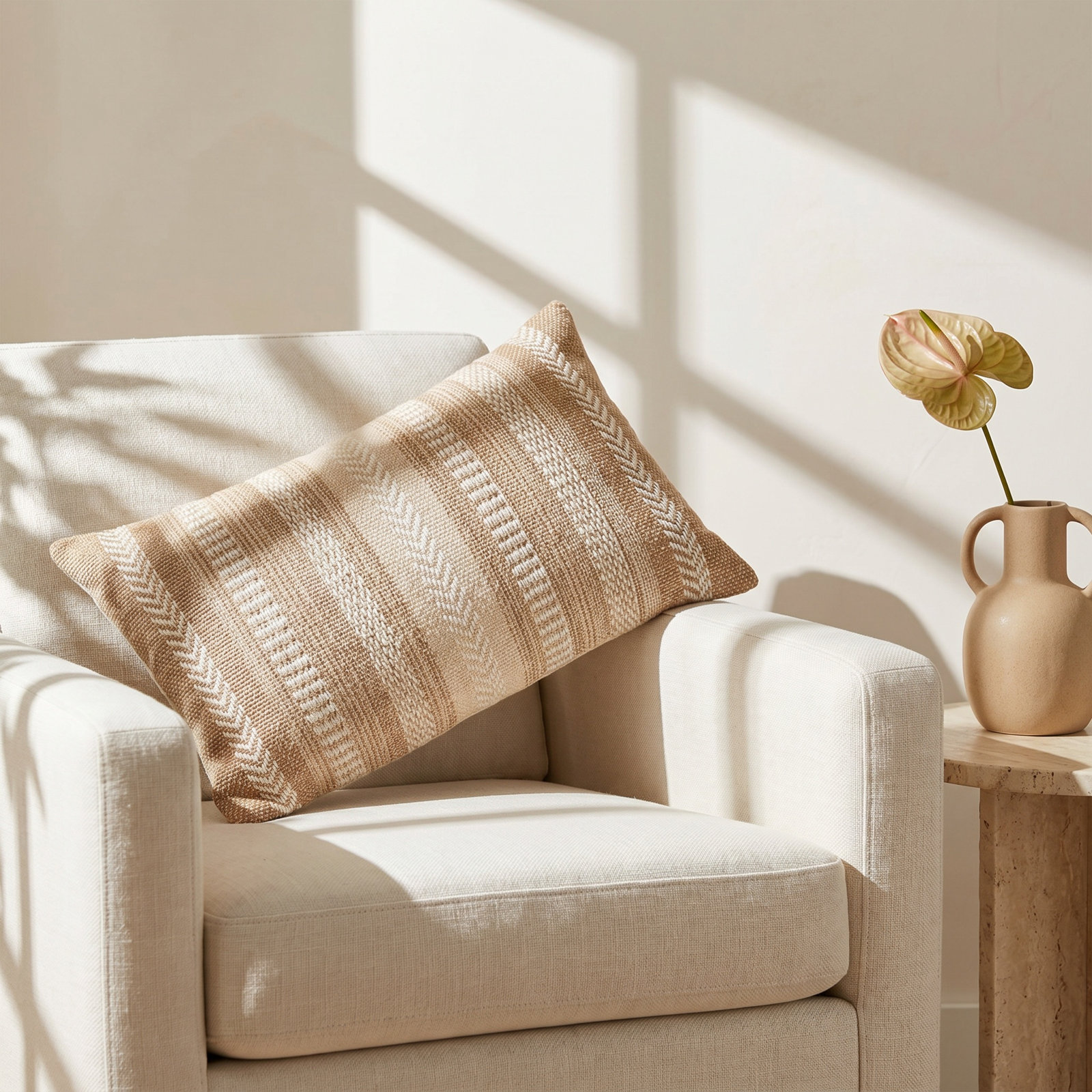 Positano 21" x 13" Embroidered Pillow Cover, Taupe/Beige, Polyester/Polyfill