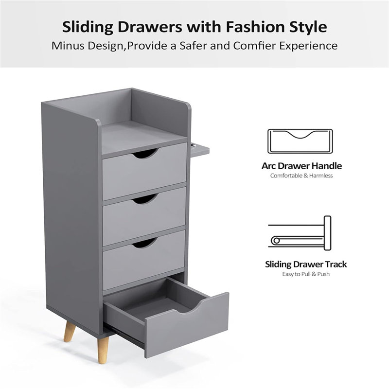 Gray MDF Bathroom Storage Cabinet with 4 Drawers and Dryer Holders
