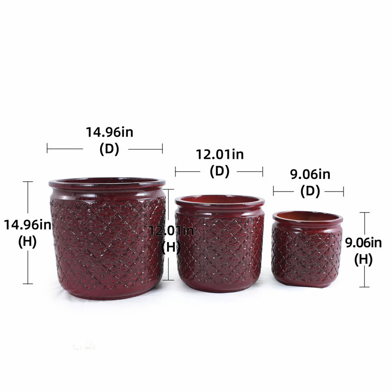 3 pots de fleurs en céramique, pot de fleurs moderne pour patio, jardin ou rebords de fenêtre - finition