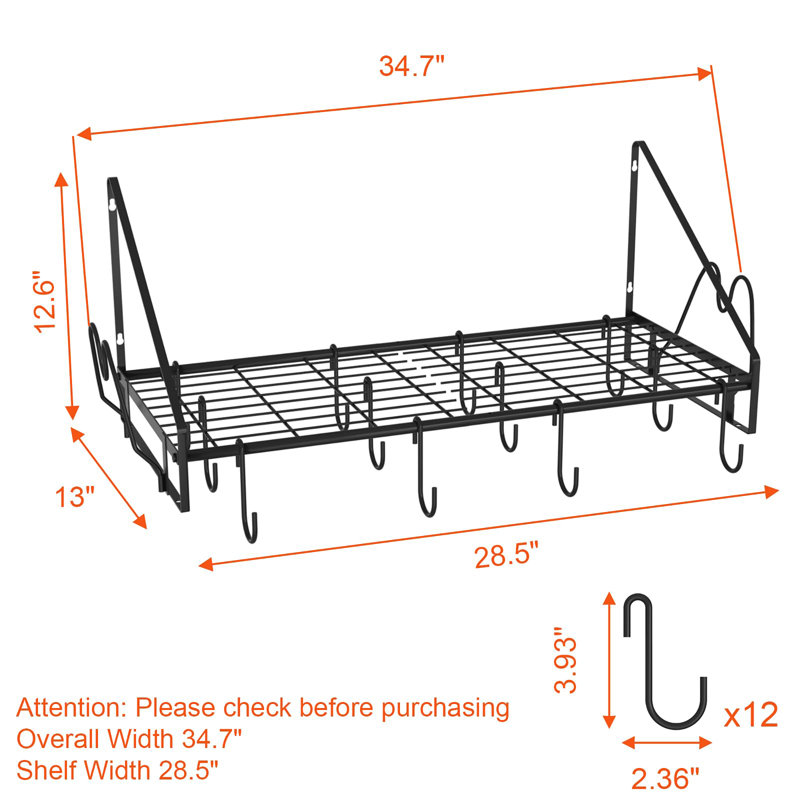 Metal Rectangle Wall Mounted Pot Rack