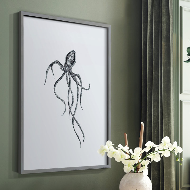 Marine Life IV, reproduction encadrée - bois massif, Gris, H 10 po x l 8 po